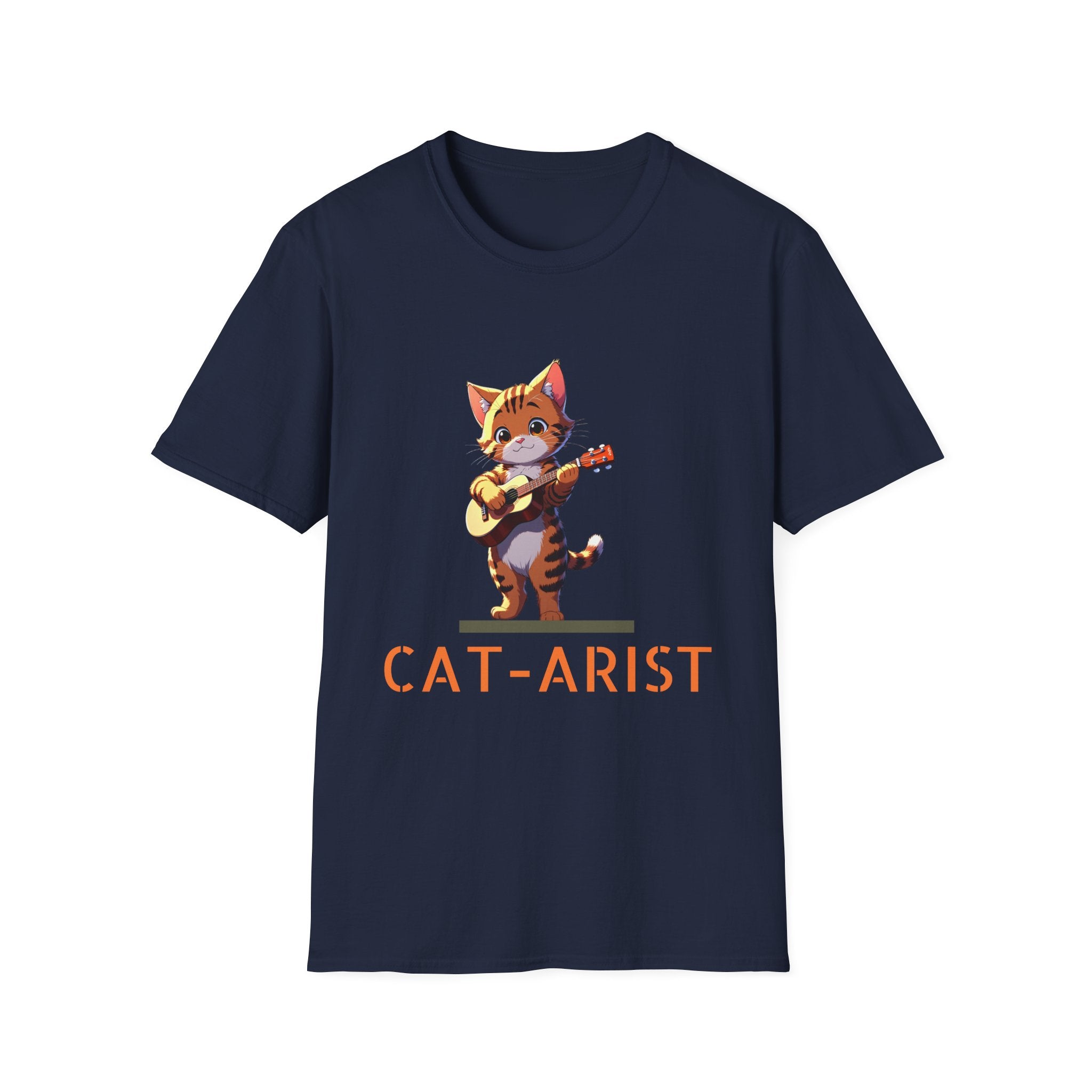 Cat-arist Funny Cat Playing Guitar Unisex Softstyle T-Shirt | Cute Music Lover Tee | Gift for Cat Lovers (Unisex Softstyle T-Shirt)