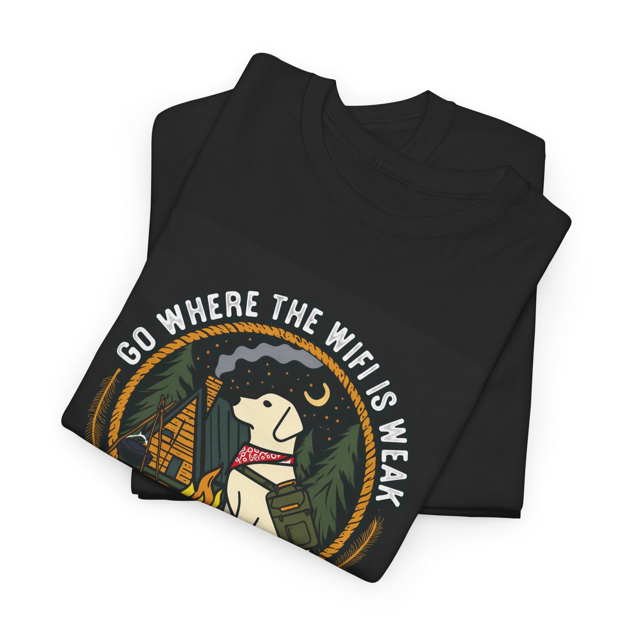 'Go Where the WiFi is Weak' – Adventurous Lab Hiking T-Shirt | Unisex Heavy Cotton Tee