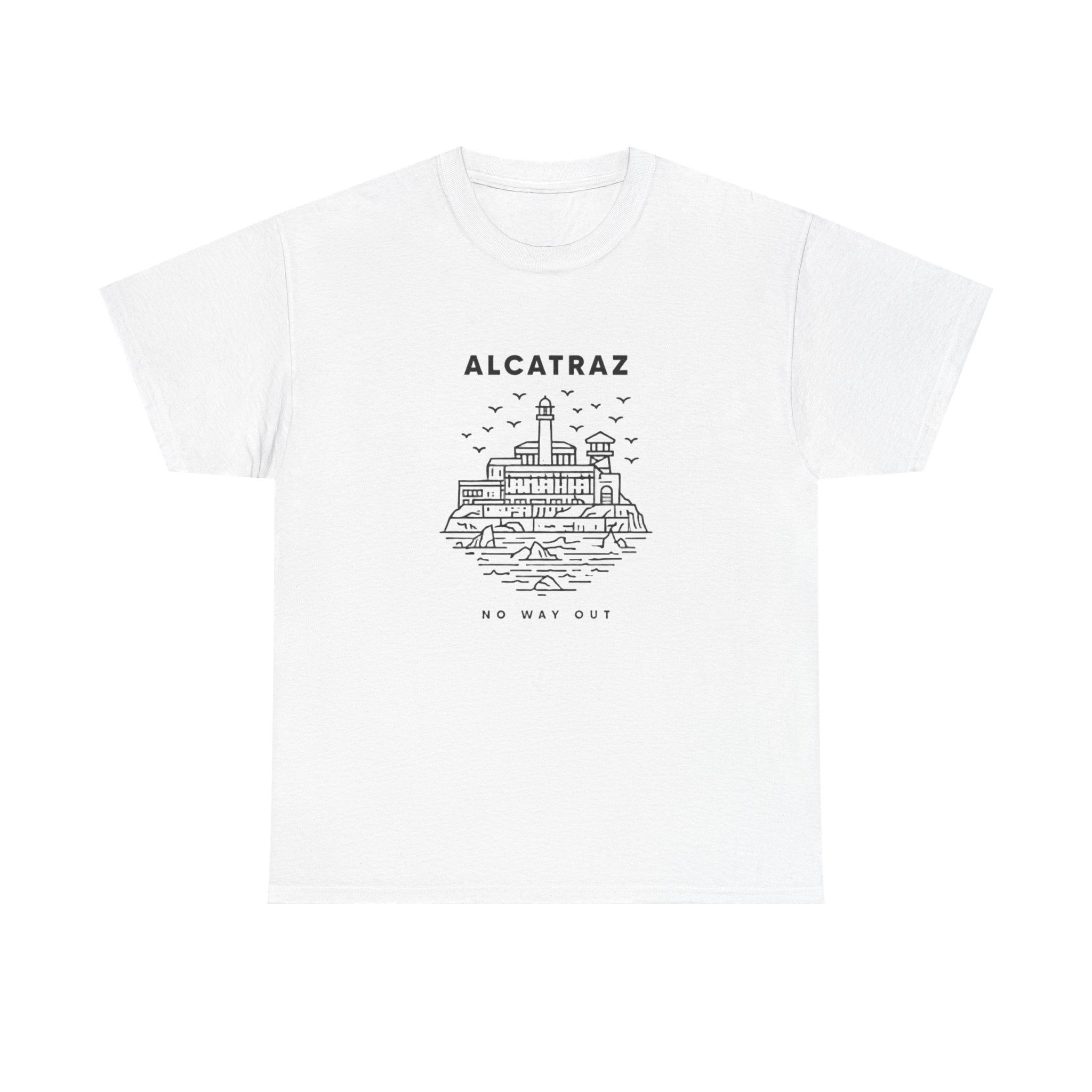 Alcatraz “No Way Out” Minimal Line Art T-Shirt – San Francisco Streetwear Graphic Tee (Unisex Heavy Cotton Tee)