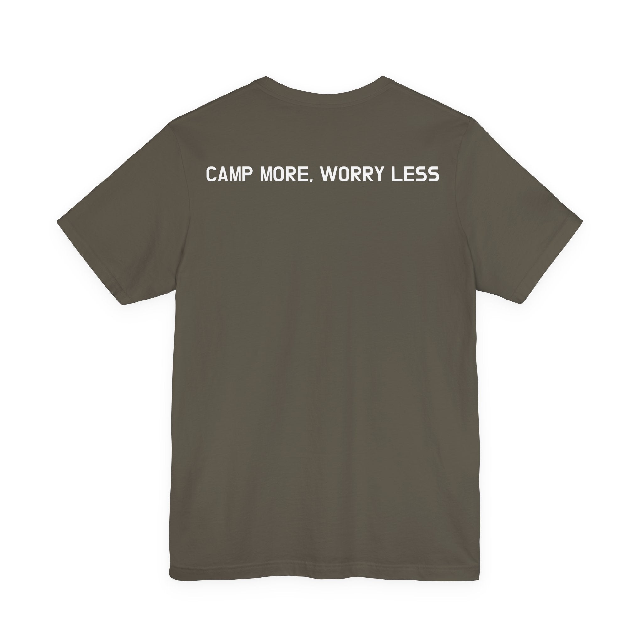 "Camp More Worry Less" Graphic Tee | Unisex Camping Hiking Outdoor T-Shirt  | Unisex Jersey Short Sleeve Tee