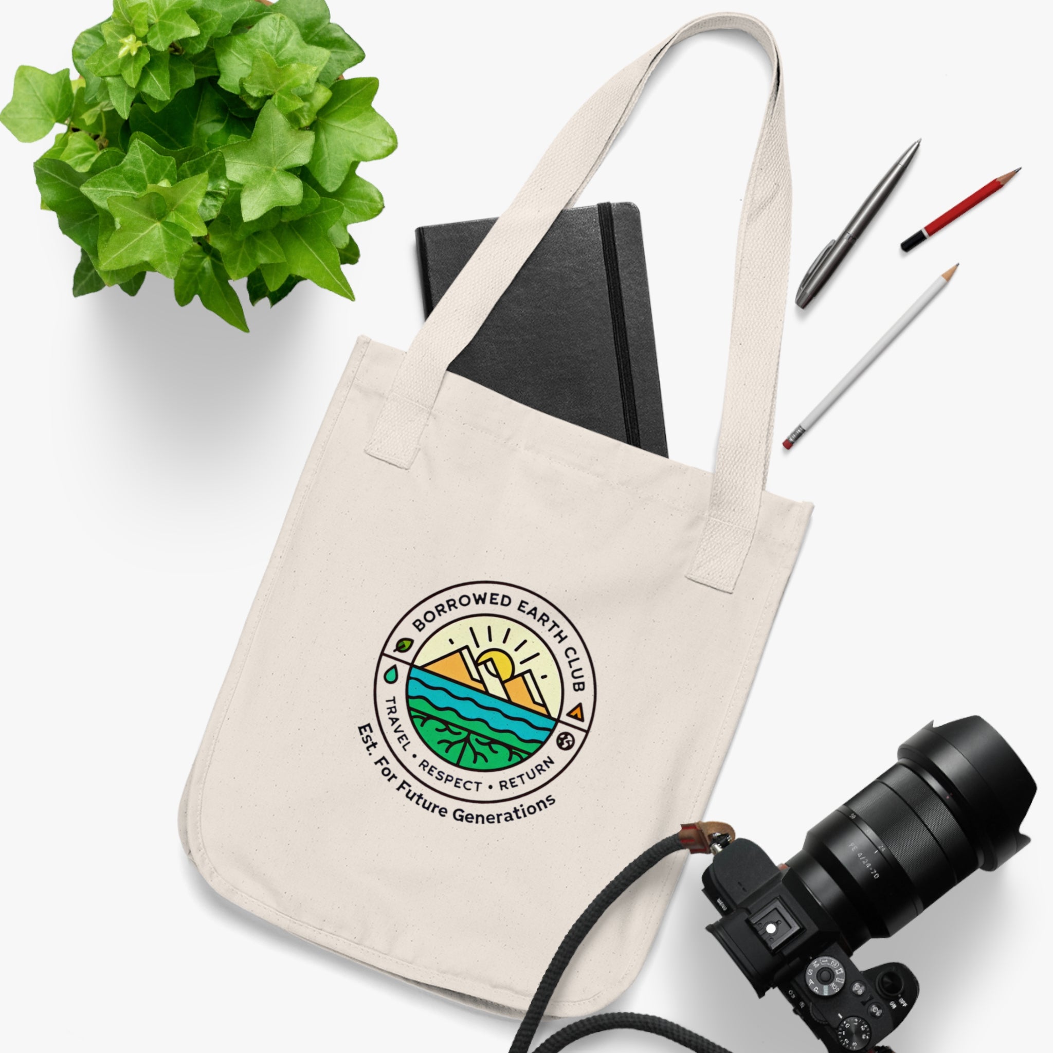 Borrowed Earth Club Organic Canvas Tote Bag – Eco Travel Reusable Bag, Sustainable Grocery Tote, Nature Lover Gift