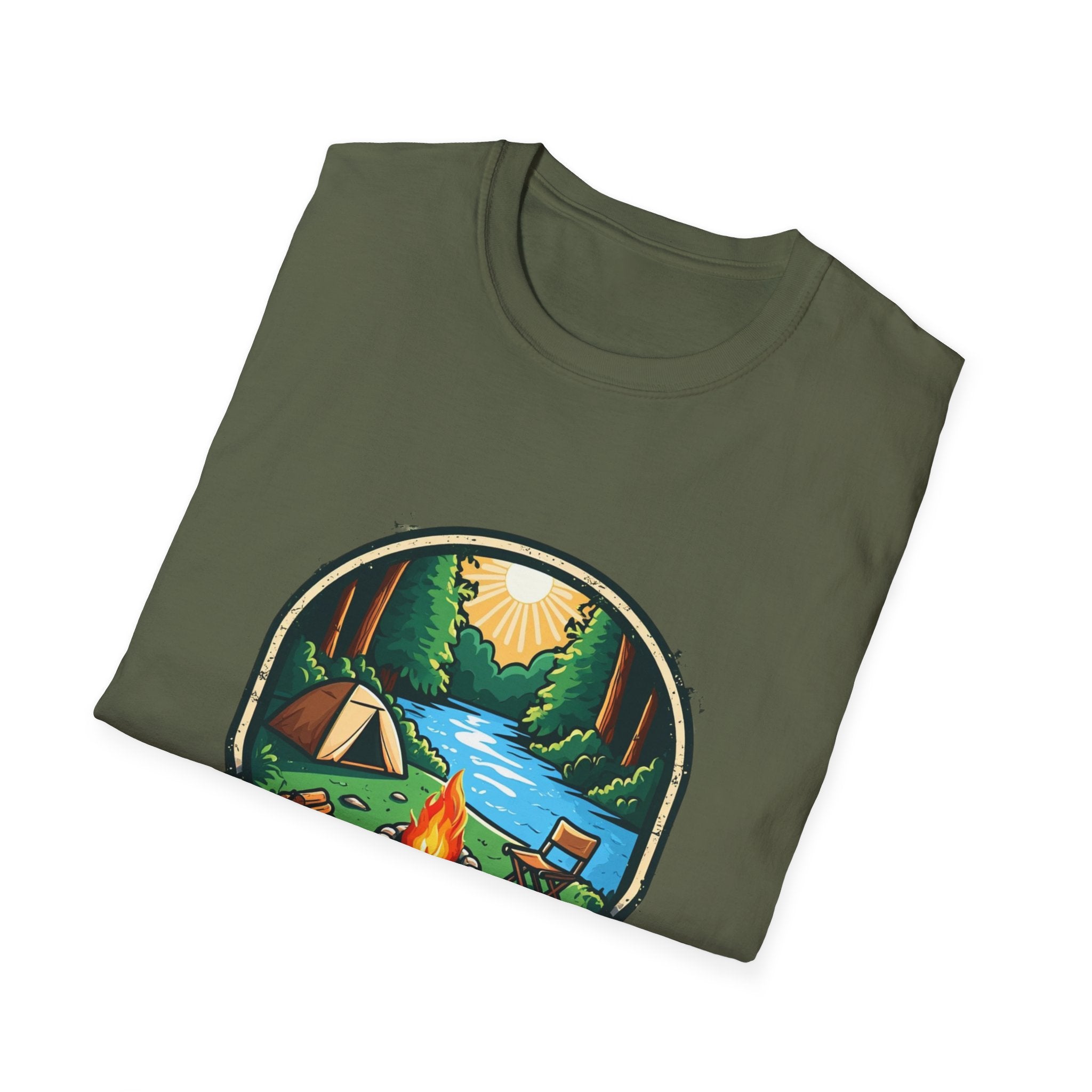 Camp Vibes Only T-Shirt – Vintage Camping Badge Tee | Nature Adventure Graphic | Unisex Softstyle T-Shirt