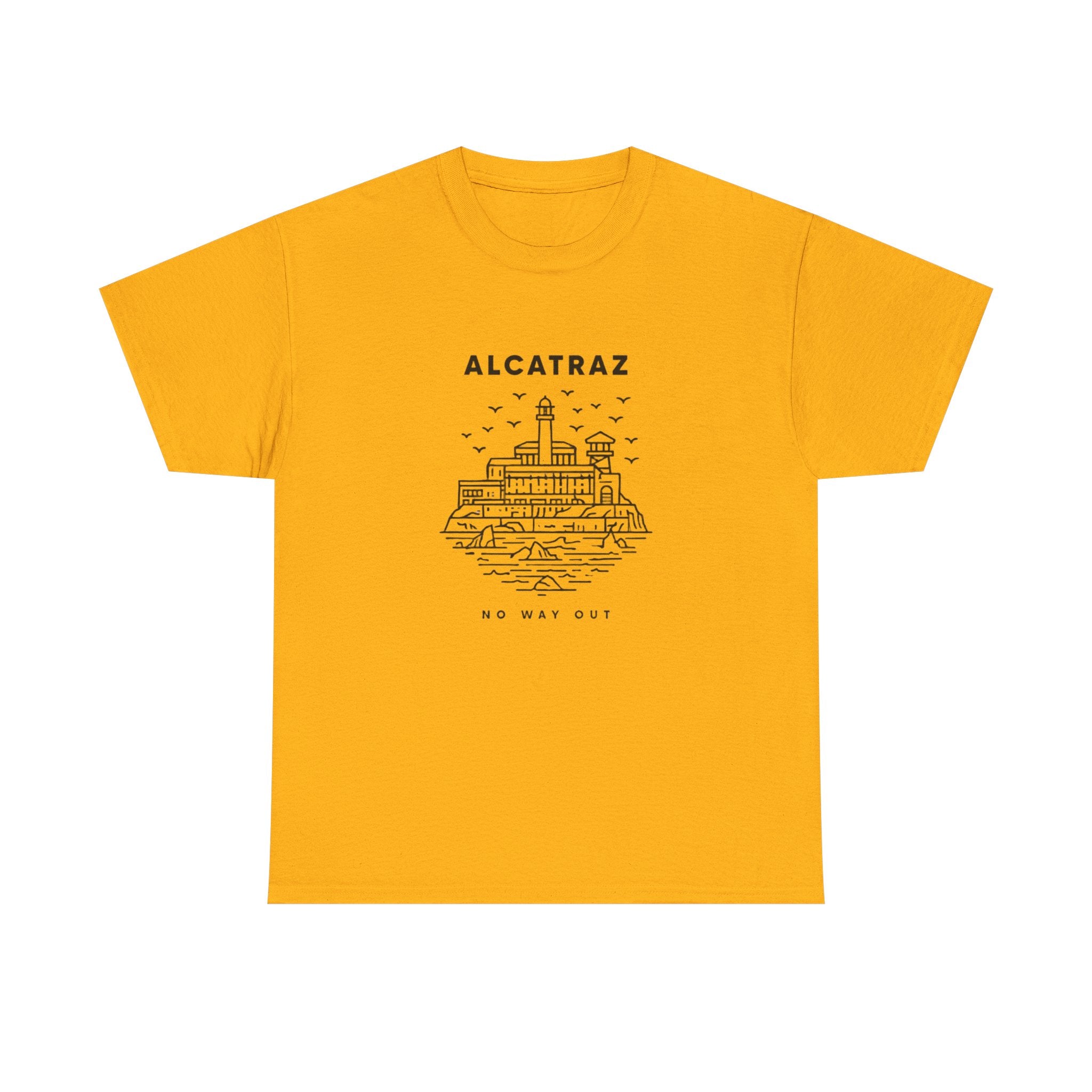 Alcatraz “No Way Out” Minimal Line Art T-Shirt – San Francisco Streetwear Graphic Tee (Unisex Heavy Cotton Tee)