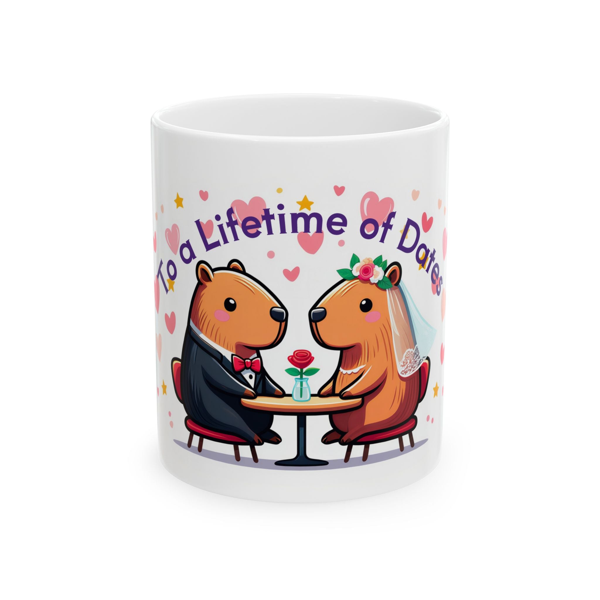 Adorable Wedding Capybaras Ceramic Mug - Romantic Couple Art with Hearts and Stars | Ceramic Mug, (11oz, 15oz)