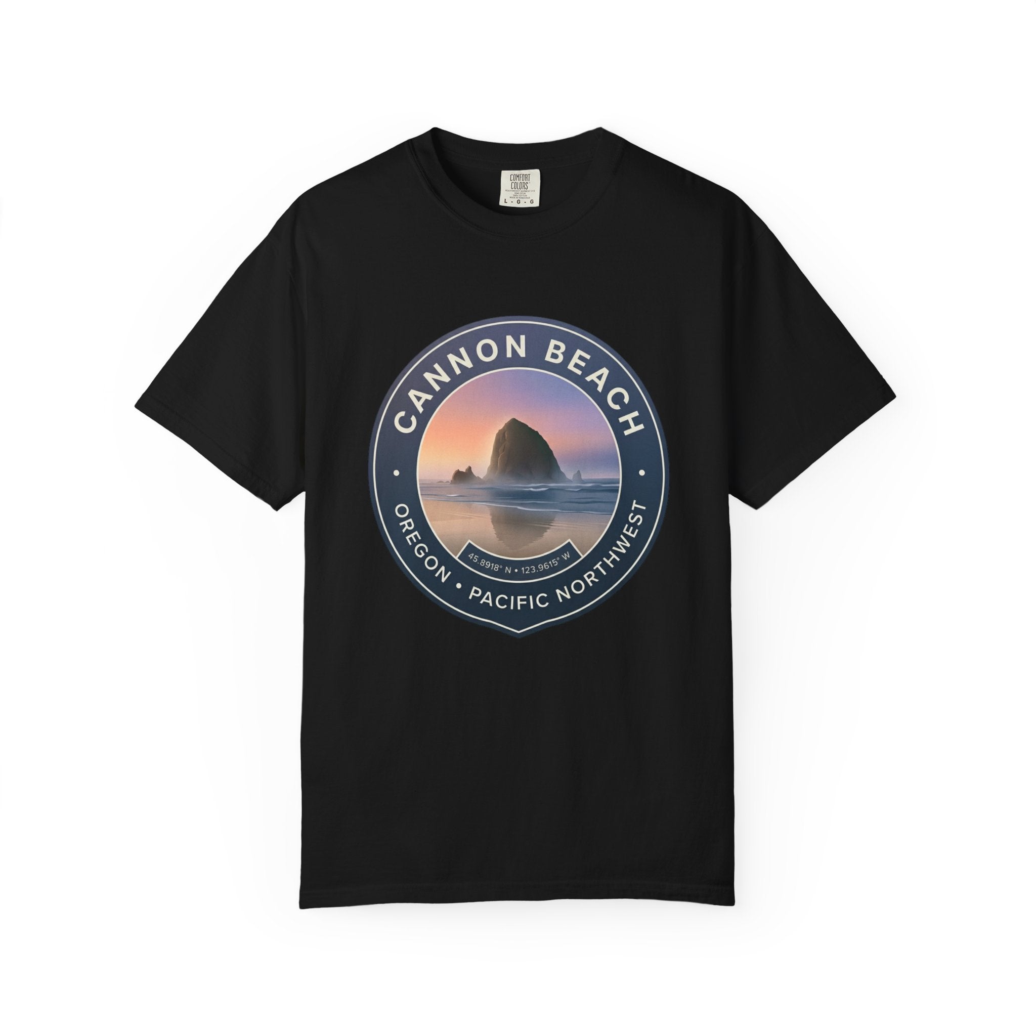 Cannon Beach Oregon T-Shirt – Haystack Rock Minimal Badge Tee | Pacific Northwest Aesthetic Shirt | Unisex Streetwear Graphic Tee | Unisex Garment-Dyed T-shirt