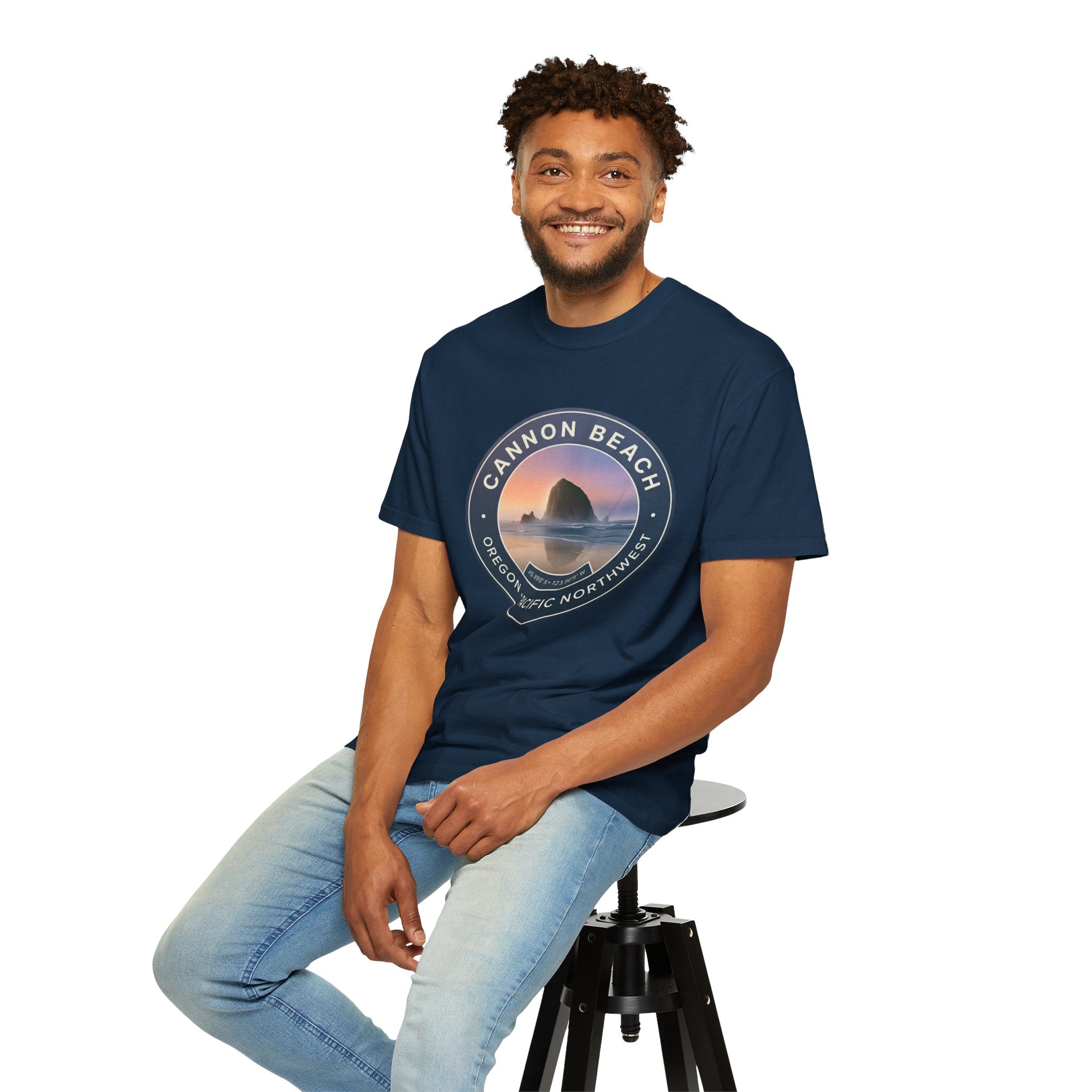 Cannon Beach Oregon T-Shirt – Haystack Rock Minimal Badge Tee | Pacific Northwest Aesthetic Shirt | Unisex Streetwear Graphic Tee | Unisex Garment-Dyed T-shirt