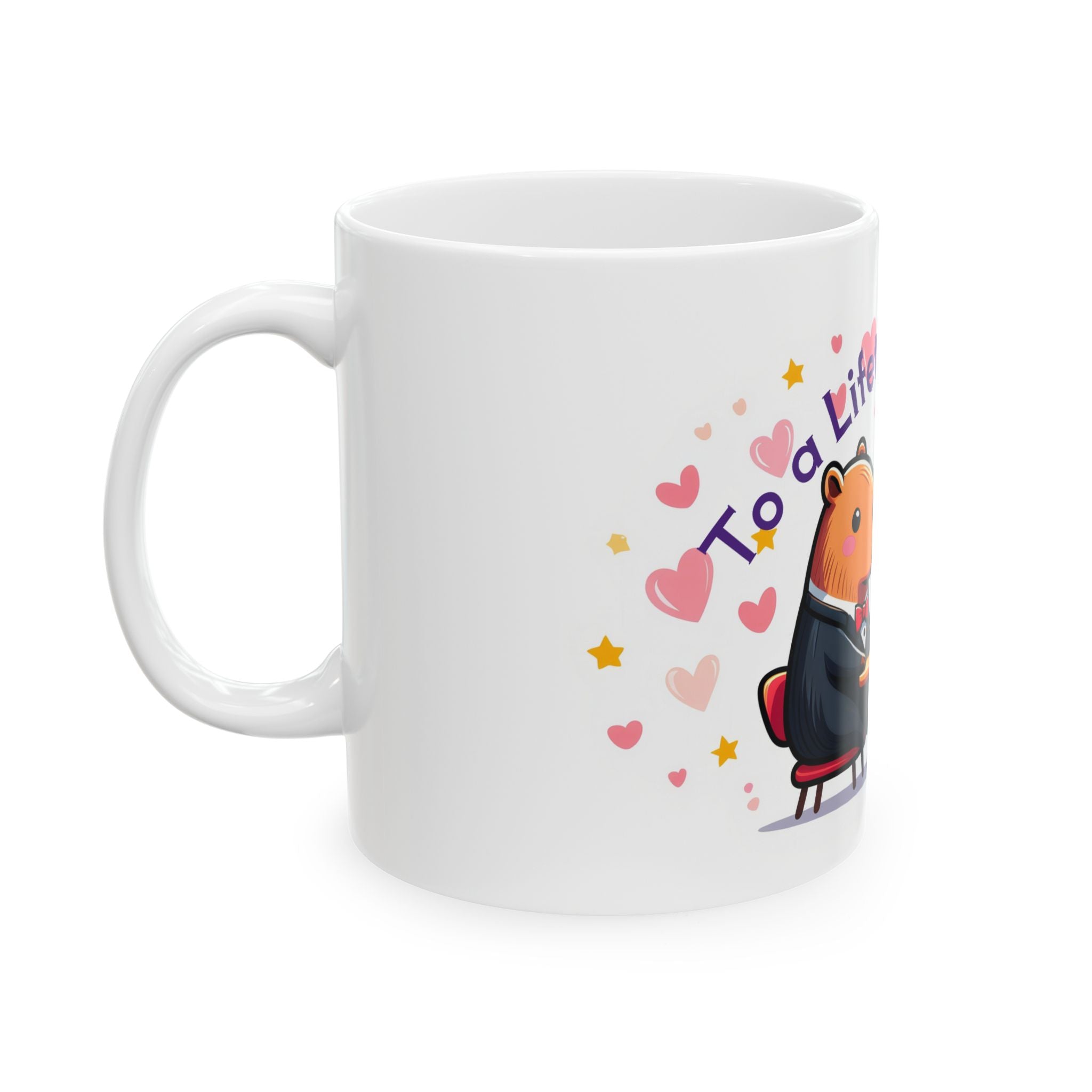 Adorable Wedding Capybaras Ceramic Mug - Romantic Couple Art with Hearts and Stars | Ceramic Mug, (11oz, 15oz)