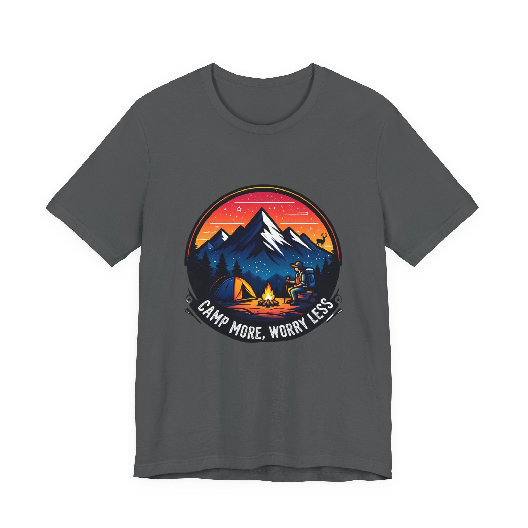 "Camp More Worry Less" Graphic Tee | Unisex Camping Hiking Outdoor T-Shirt  | Unisex Jersey Short Sleeve Tee