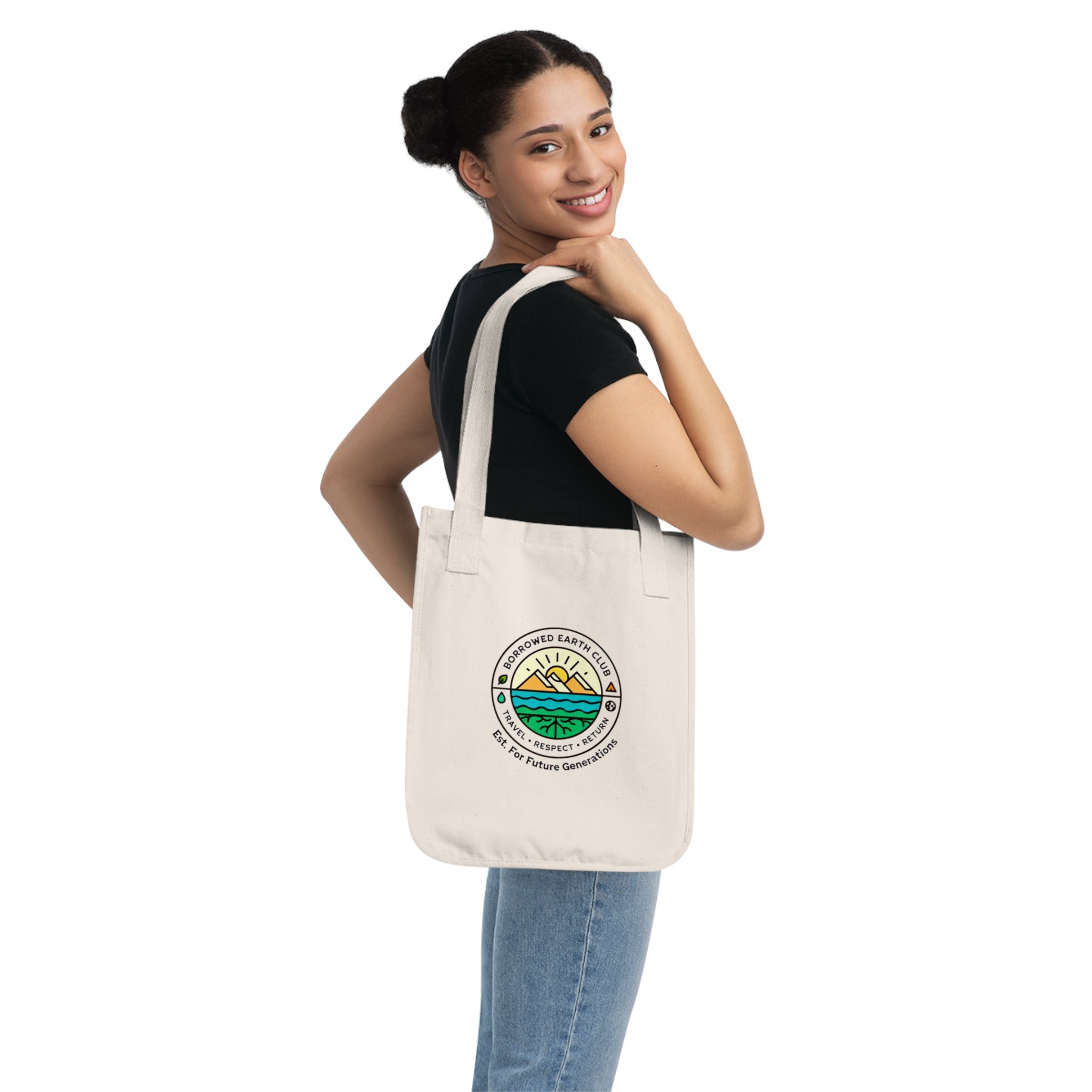 Borrowed Earth Club Organic Canvas Tote Bag – Eco Travel Reusable Bag, Sustainable Grocery Tote, Nature Lover Gift