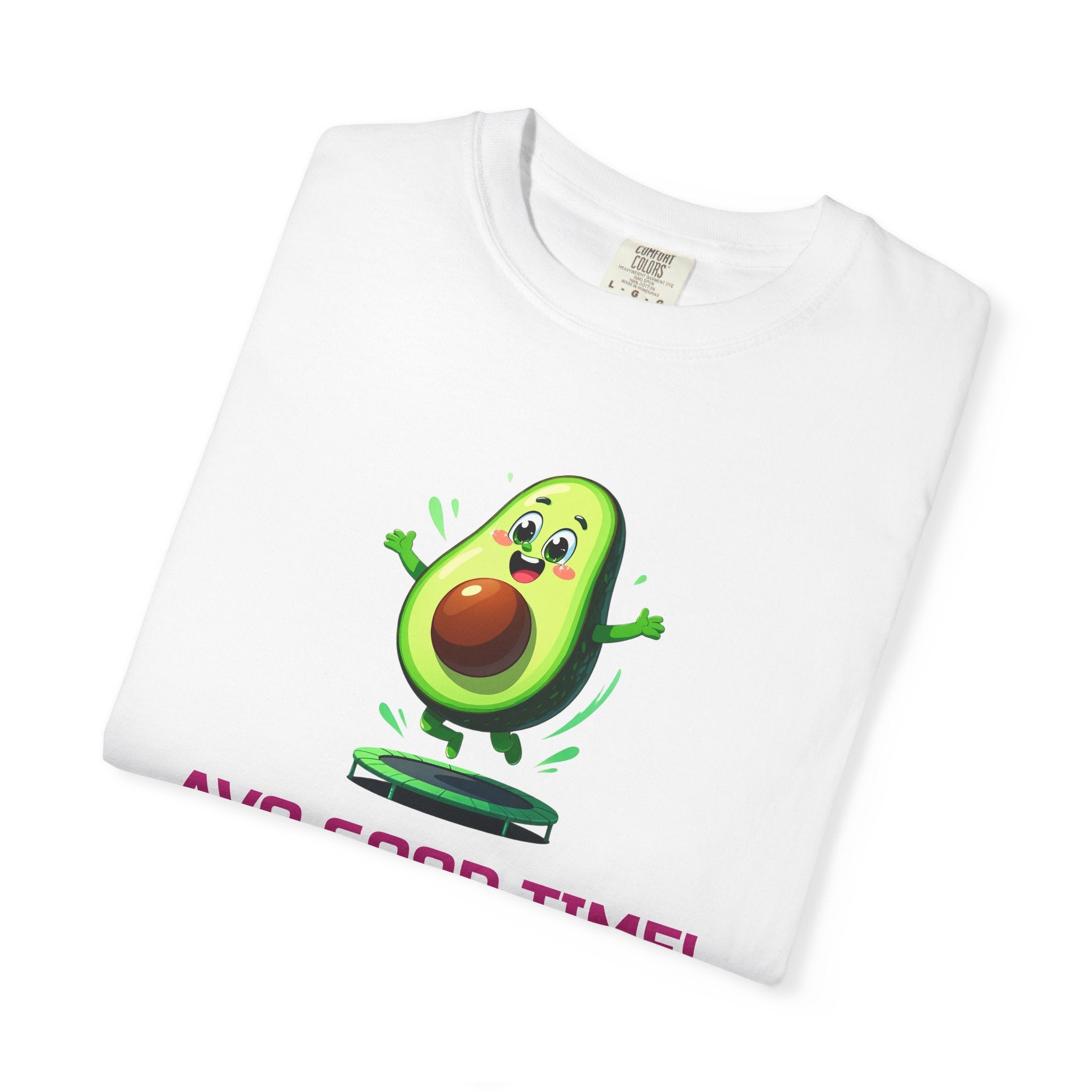 Avo Good Time! 🥑 Unisex Garment-Dyed T-Shirt | Cute Bouncing Avocado Cartoon Tee