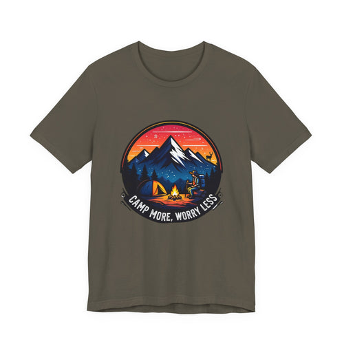 "Camp More Worry Less" Graphic Tee | Unisex Camping Hiking Outdoor T-Shirt  | Unisex Jersey Short Sleeve Tee