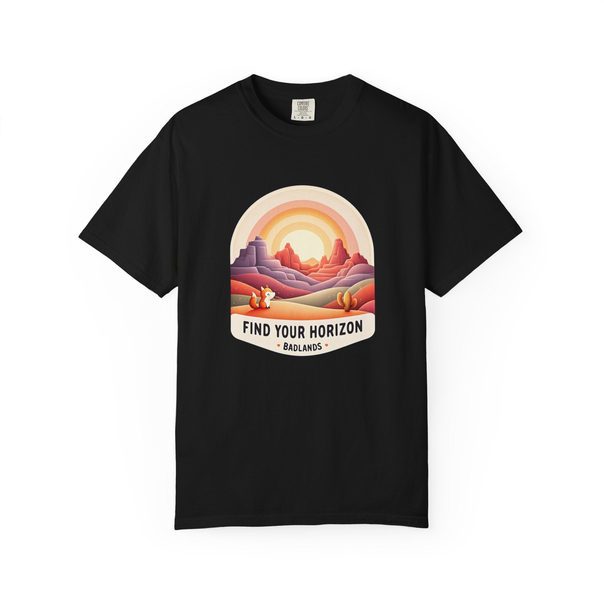 Badlands National Park T-Shirt – Find Your Horizon Aesthetic Desert Tee, Cute Sunset Graphic Unisex Garment-Dyed Shirt