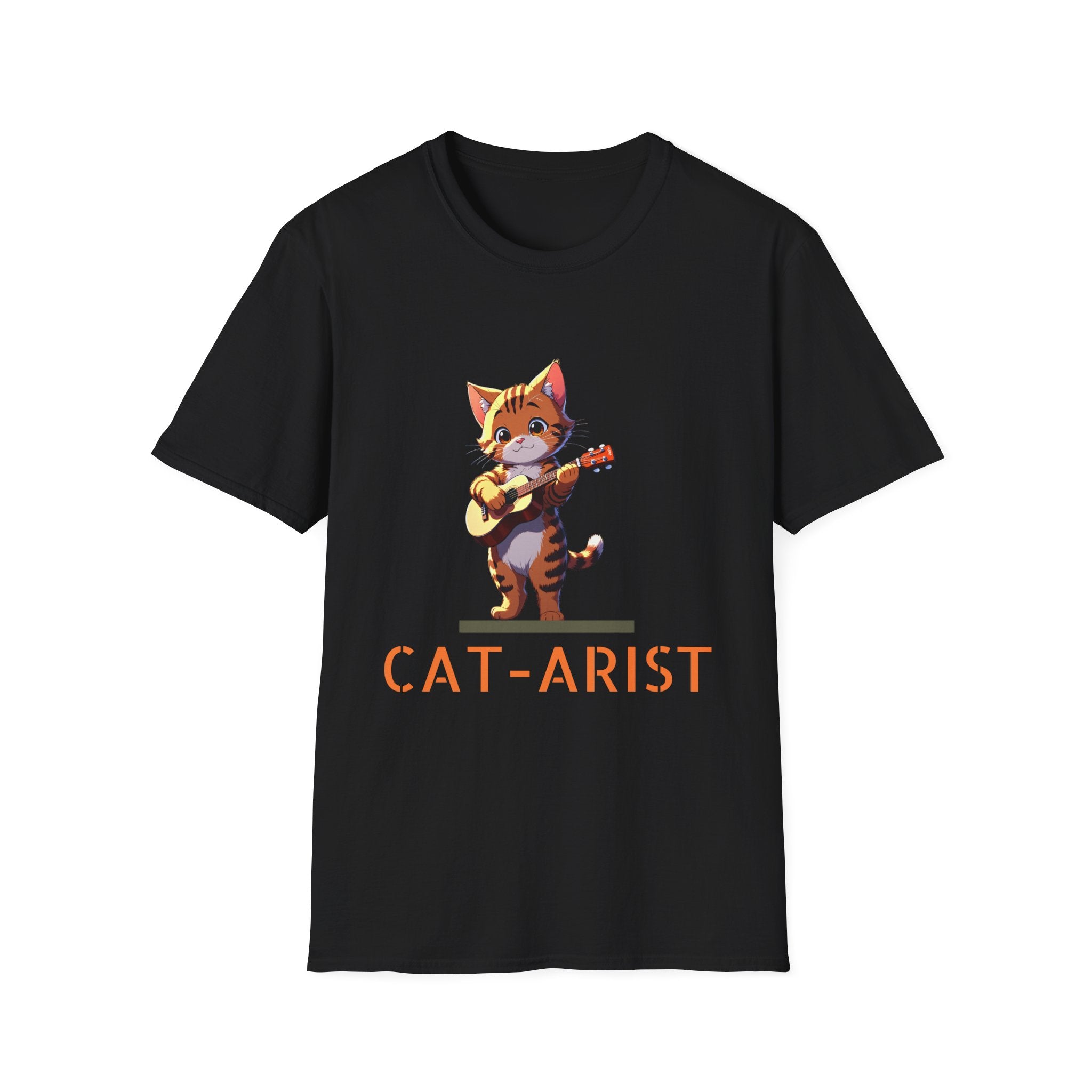 Cat-arist Funny Cat Playing Guitar Unisex Softstyle T-Shirt | Cute Music Lover Tee | Gift for Cat Lovers (Unisex Softstyle T-Shirt)